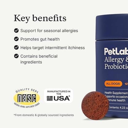 PetLab Co. Allergy & Immune Probiotics for Dogs – Complete Support for Seasonal Allergies, Gut and Digestive Health – Irresistible Pork Flavor – 30 Soft Chews – Packaging May Vary