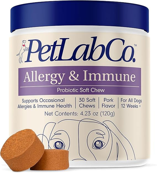 PetLab Co. Allergy & Immune Probiotics for Dogs – Complete Support for Seasonal Allergies, Gut and Digestive Health – Irresistible Pork Flavor – 30 Soft Chews – Packaging May Vary