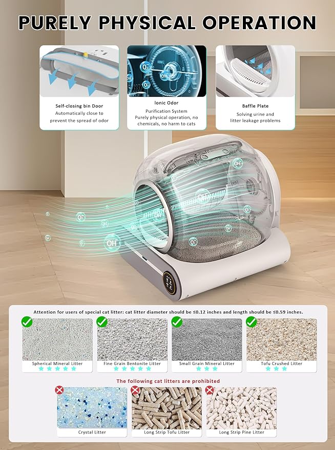 Tonepie 65L Self Cleaning Cat Litter Box, Automatic Cat Litter Box with APP Control, Pet Toilet Tray with Free Water Fountain
