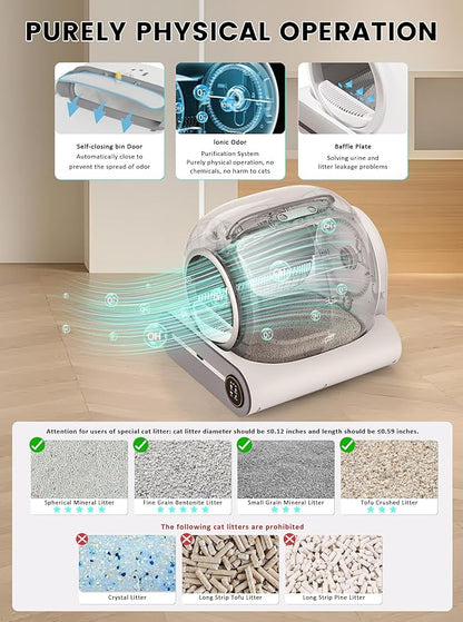Tonepie 65L Self Cleaning Cat Litter Box, Automatic Cat Litter Box with APP Control, Pet Toilet Tray with Free Water Fountain