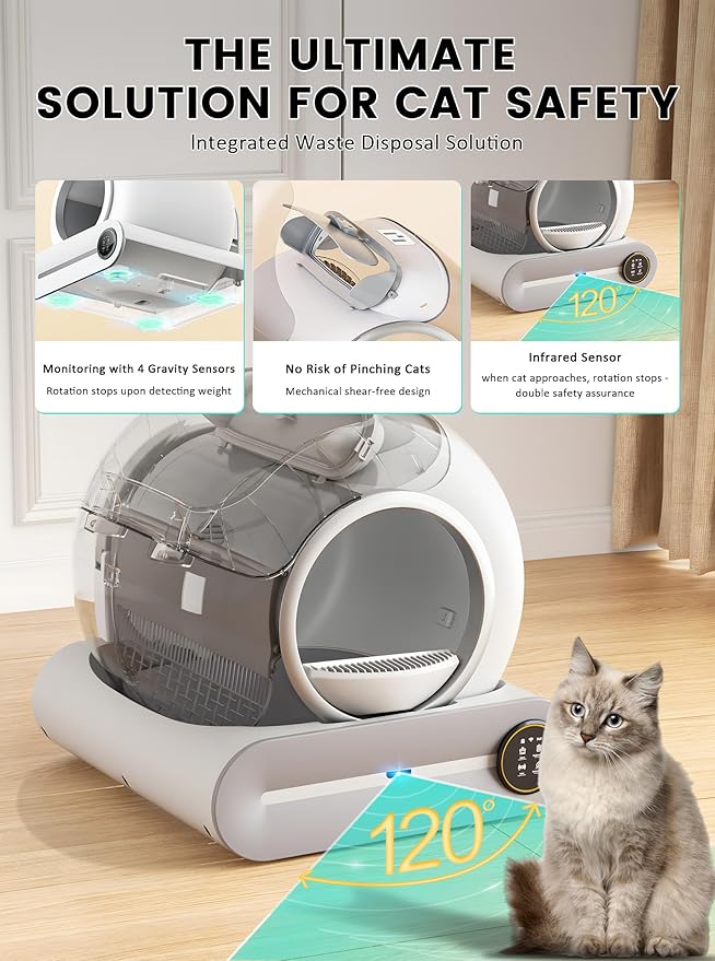Tonepie 65L Self Cleaning Cat Litter Box, Automatic Cat Litter Box with APP Control, Pet Toilet Tray with Free Water Fountain