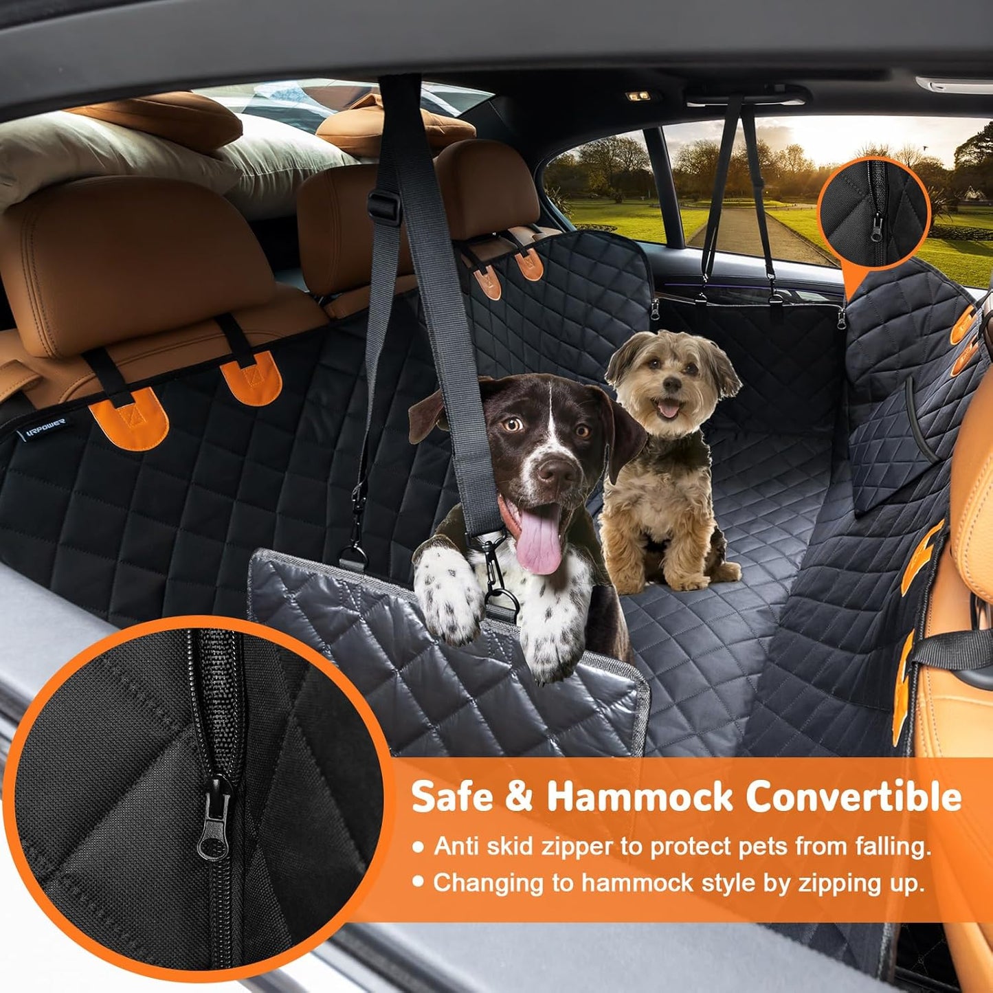 URPOWER Dog Car Seat Cover – 100% Waterproof, Hammock Style, Scratch-Resistant, Nonslip, Durable & Comfortable – For Cars, Trucks, and SUVs