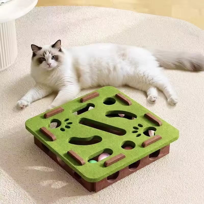 Cat Puzzle Maze Toy - Interactive Felt Box with Bell Ball & Multiple Holes for Kitten Play
