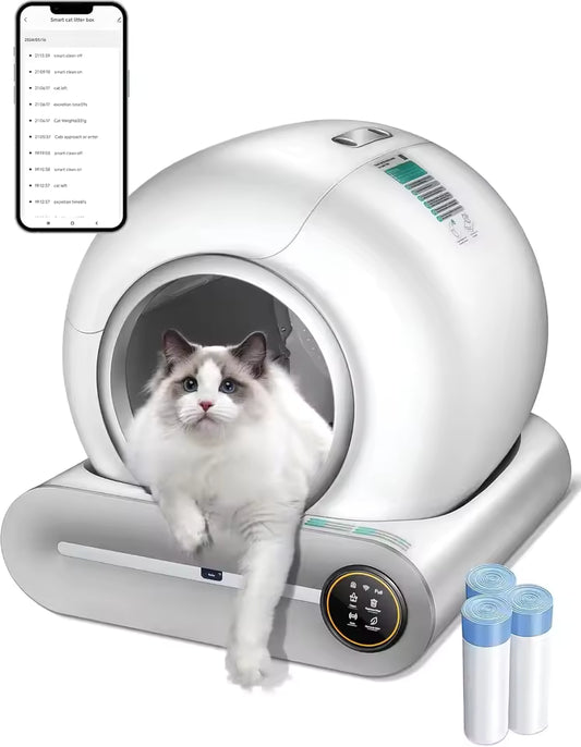 Tonepie 65L Self Cleaning Cat Litter Box, Automatic Cat Litter Box with APP Control, Pet Toilet Tray with Free Water Fountain