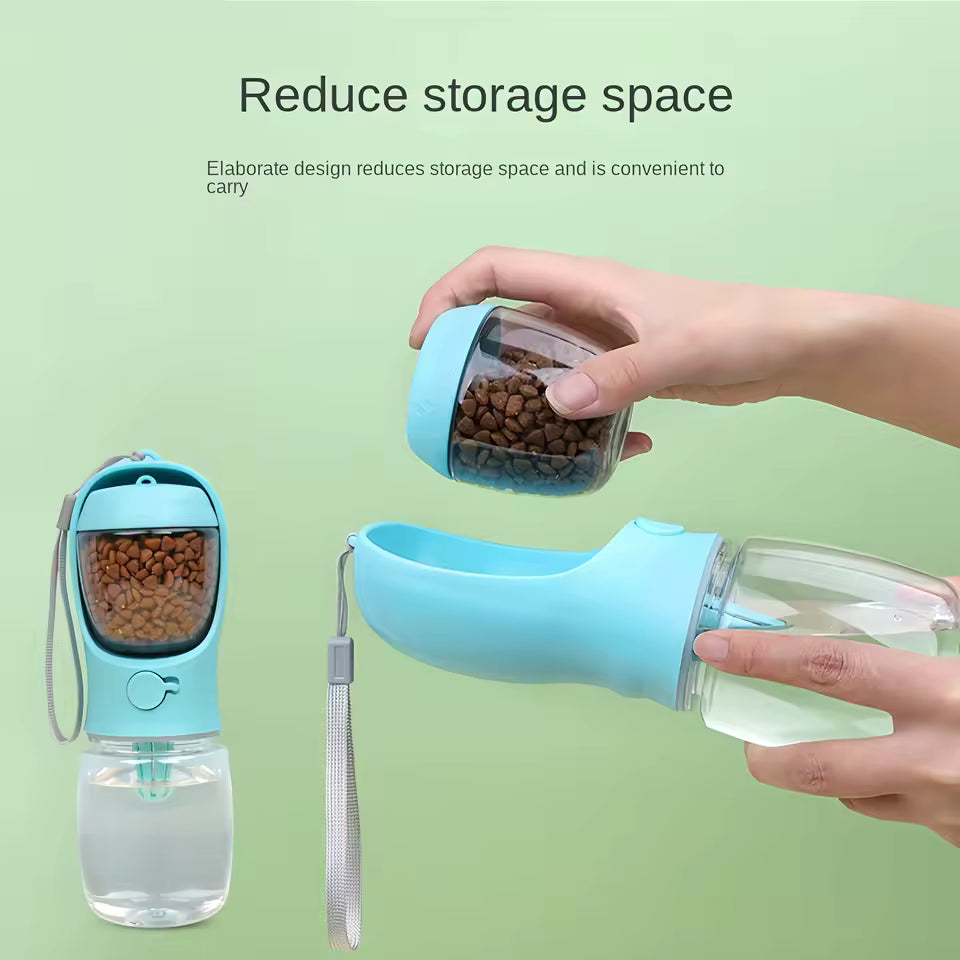 Portable 2-in-1 Dog Cat Water Bottle - Food and Water Container for Travel