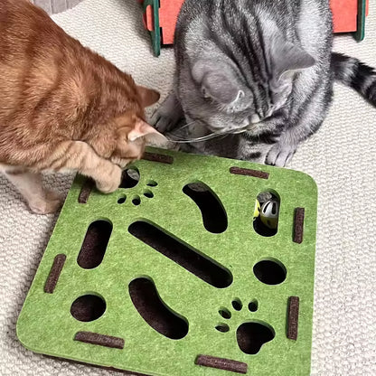 Cat Puzzle Maze Toy - Interactive Felt Box with Bell Ball & Multiple Holes for Kitten Play