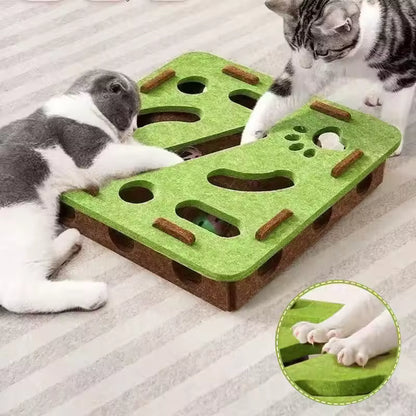 Cat Puzzle Maze Toy - Interactive Felt Box with Bell Ball & Multiple Holes for Kitten Play