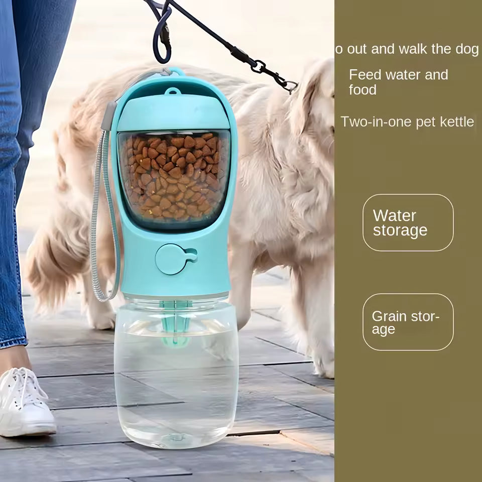 Portable 2-in-1 Dog Cat Water Bottle - Food and Water Container for Travel